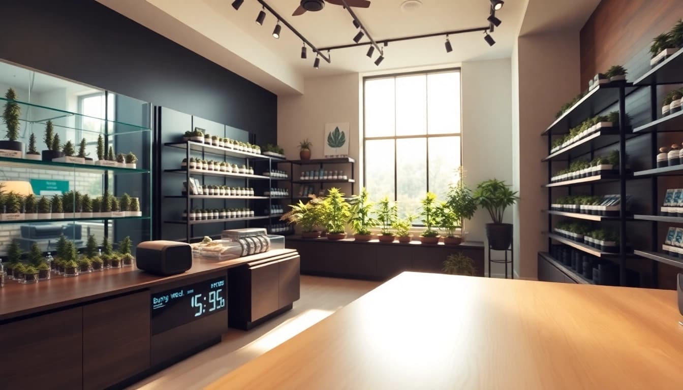 Check buying weed prices displayed in a stylish cannabis shop interior