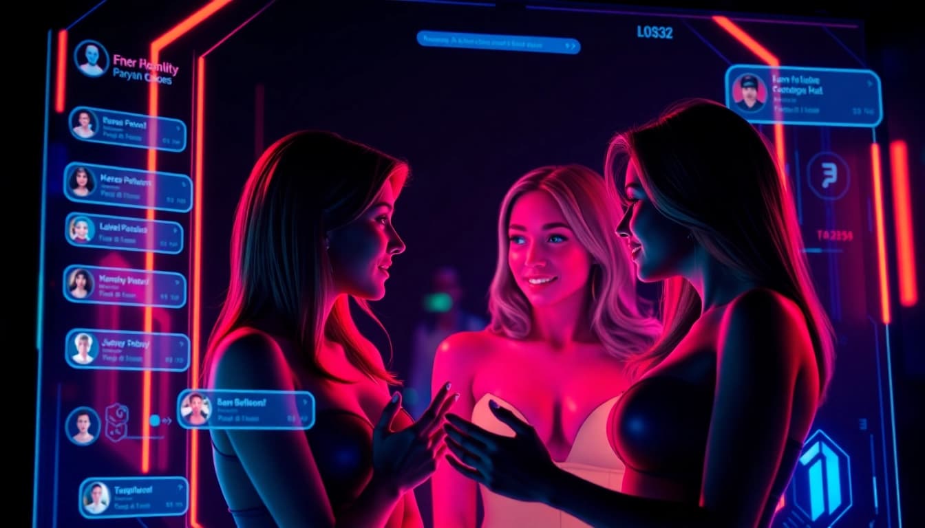 AI porn chat immersive experience with futuristic avatars and neon accents