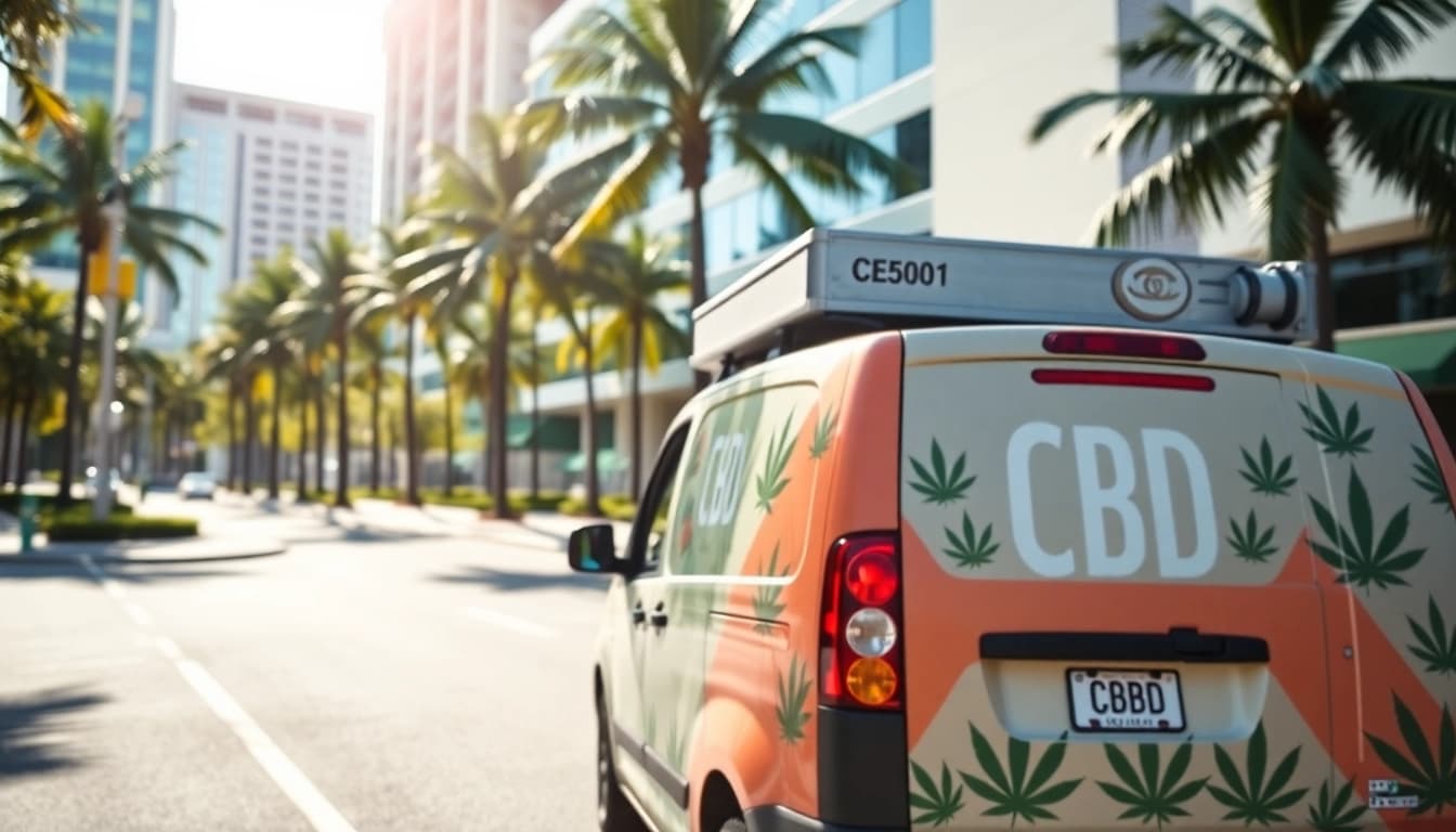 Enhance your experience with fort lauderdale weed delivery service featuring a vibrant CBD products vehicle.