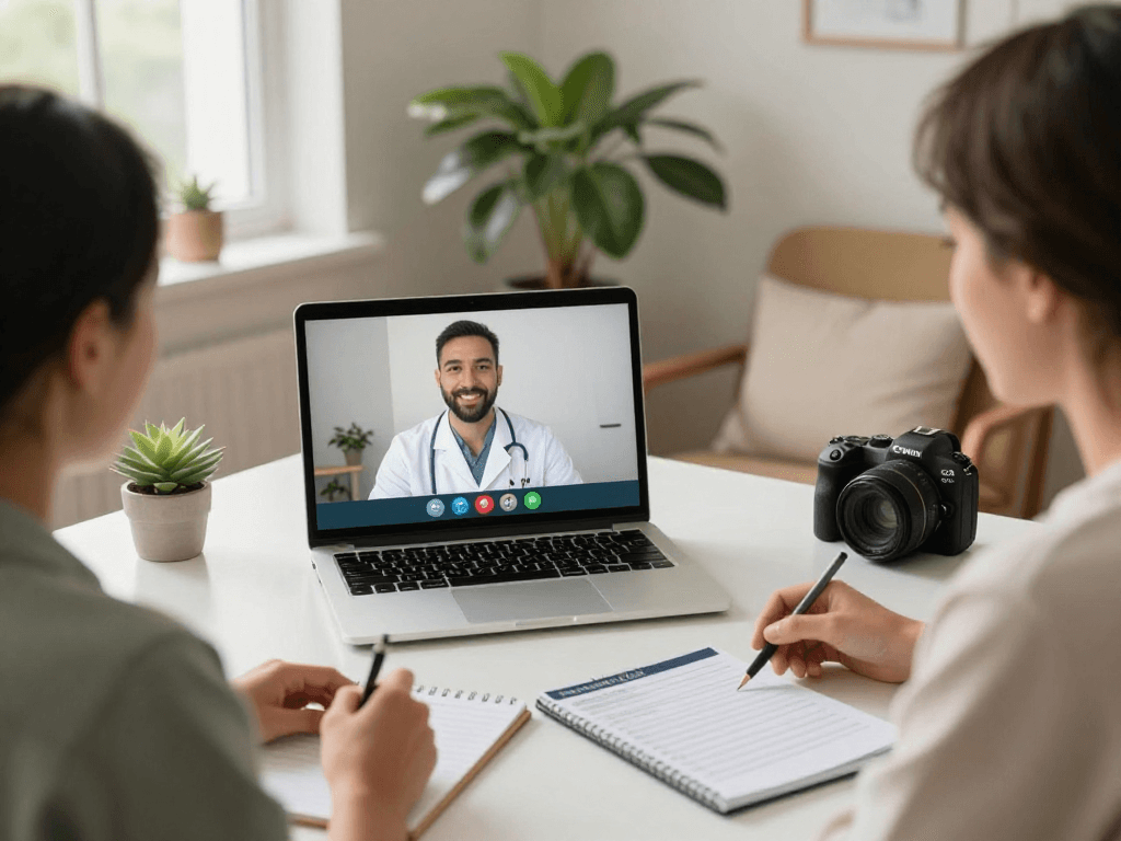 Oklahoma MMJ doctor consulting with a patient via telehealth in a cozy home office.