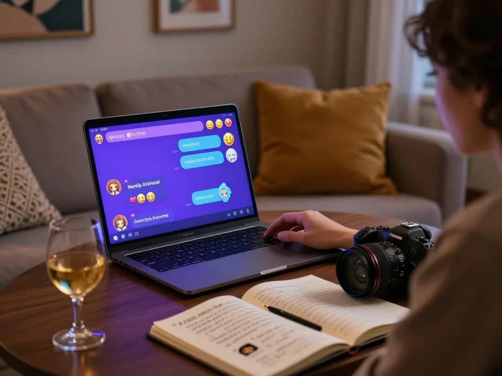 Engaging NSFW AI chat experience on laptop in cozy room setting.