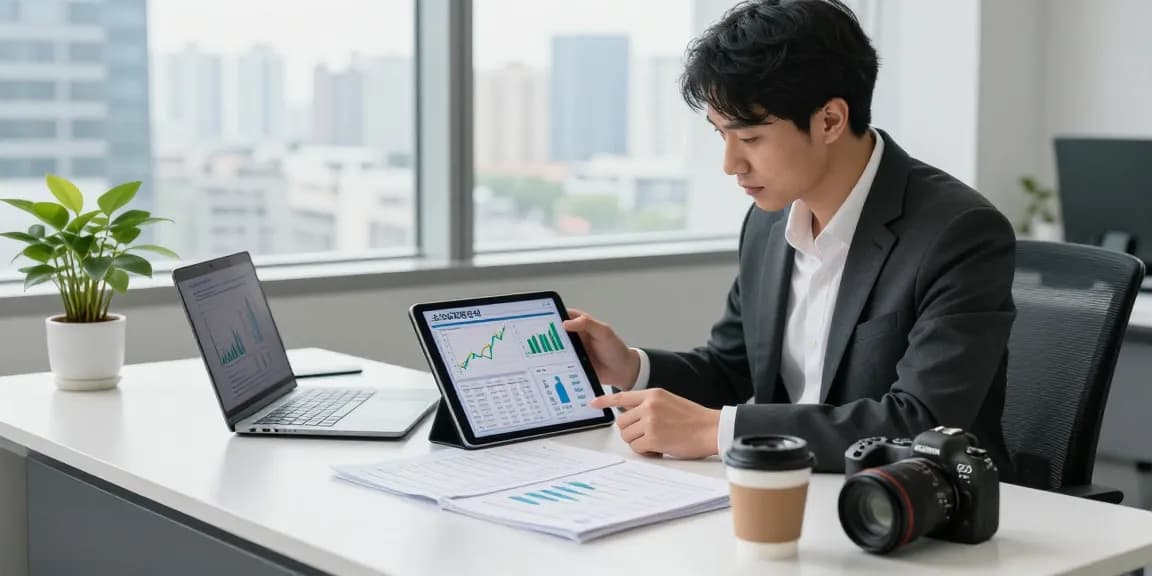 Professional reviewing financial data on 소액결제현금화 in modern office setup.