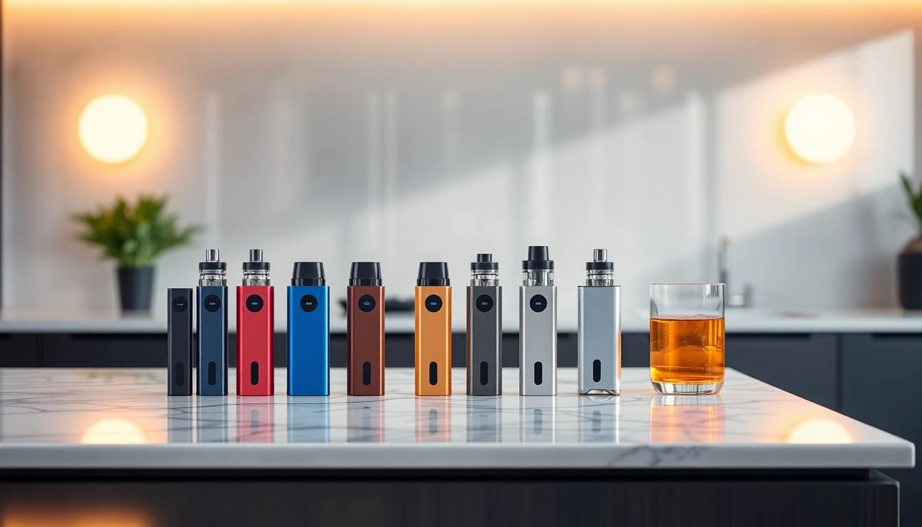 Showcase of diverse pod kits highlighting innovative designs and vibrant colors for vaping enthusiasts.