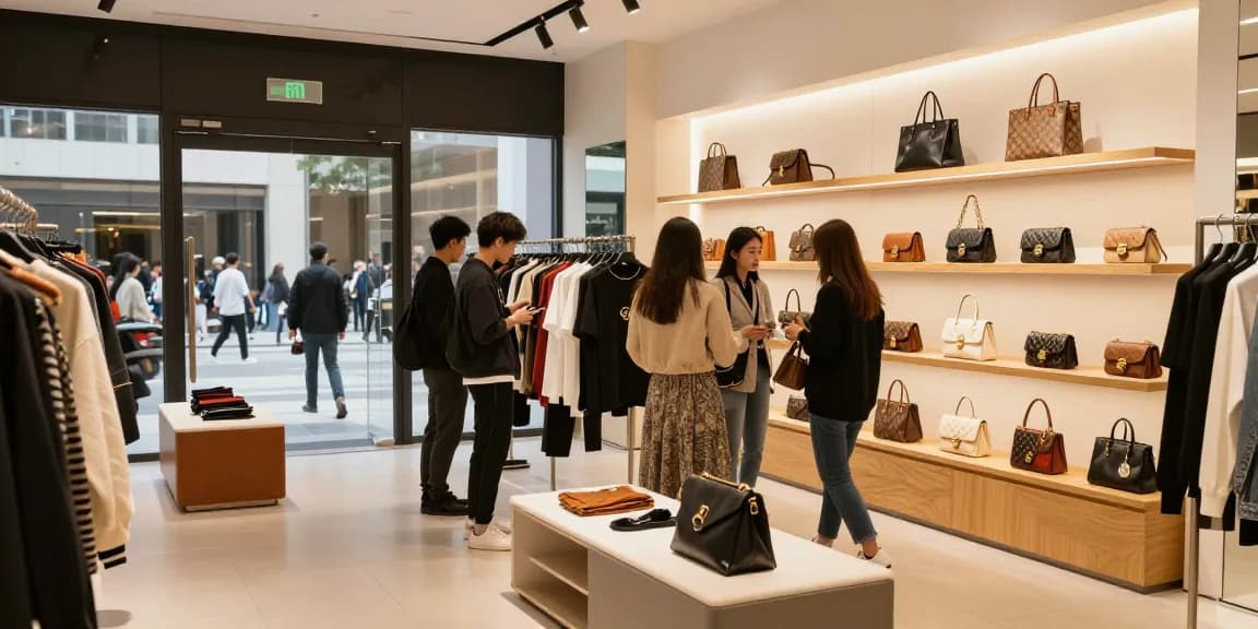 Shopping at a 레플리카 사이트 with stylish replica luxury fashion products displayed in an inviting retail environment.