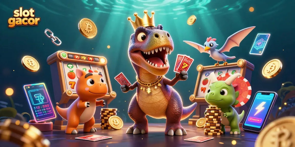 Engage with slot gacor action featuring unique 3D characters amidst vibrant casino elements.