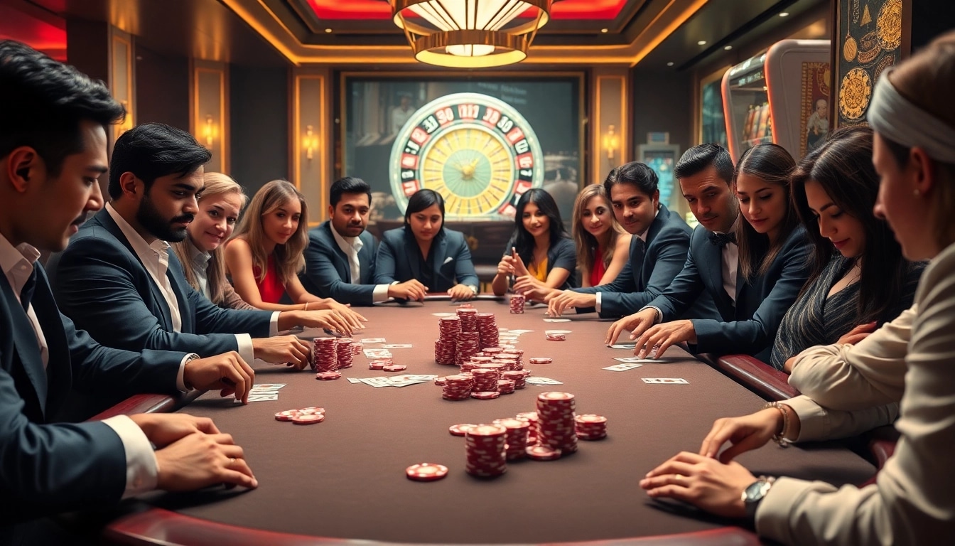 SODO Casino scene featuring a high-stakes poker table with vibrant chips and attentive players.