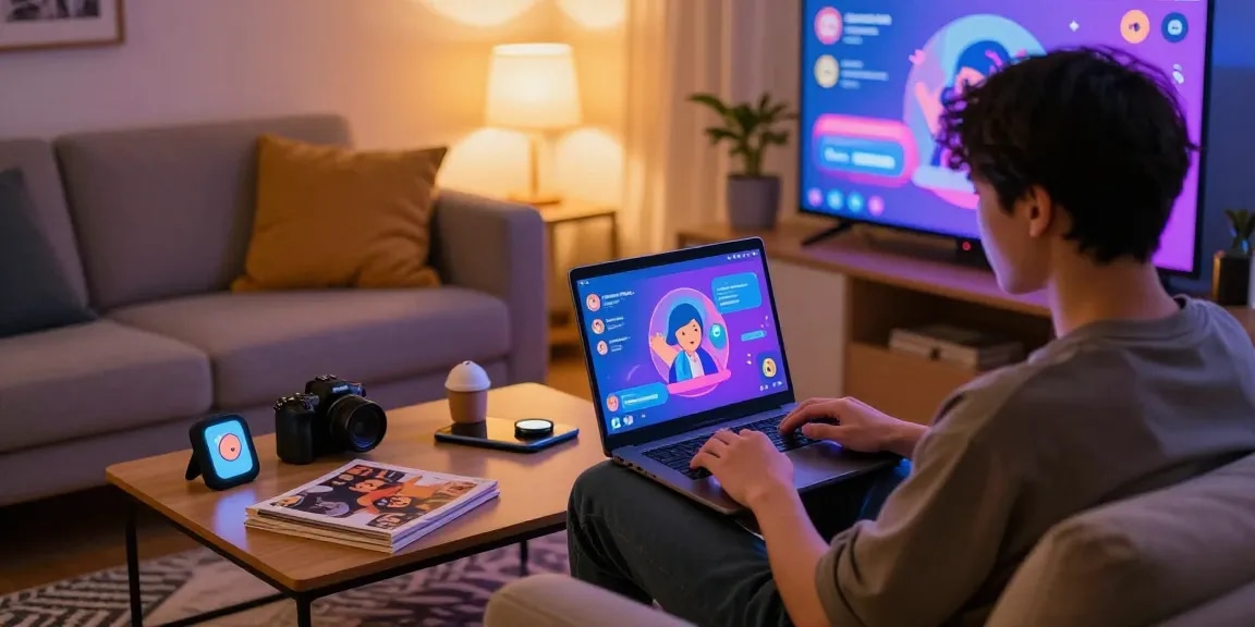 Engaging with an NSFW chat bot in a cozy setting on a laptop.