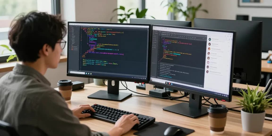 Programmer optimizing telegram中文版 interface in modern workspace