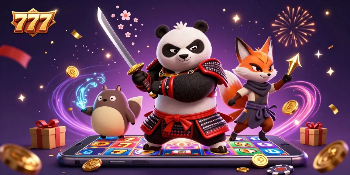 Join the 777 slot action with vibrant characters showcasing exciting casino game elements.