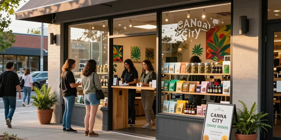 Buy cannabis UK with premium products displayed in a welcoming shop environment at Canna City.