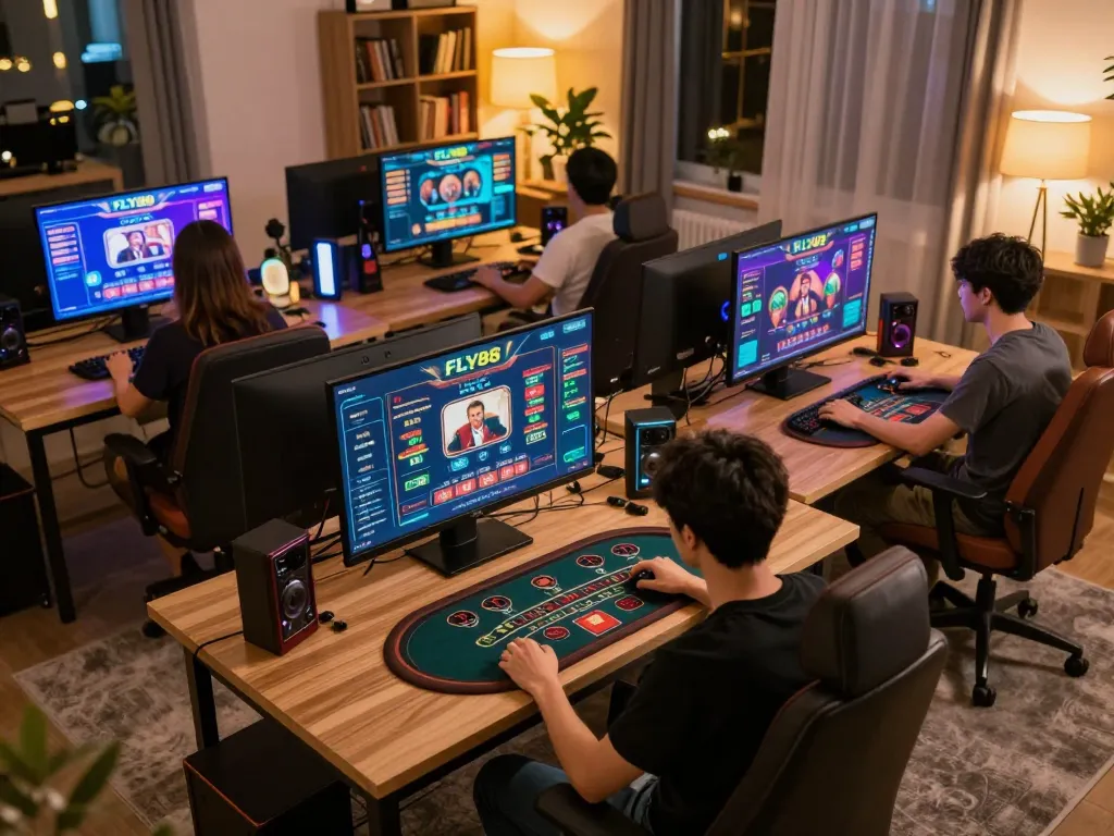 Play and win on FLY88 with a vibrant online gaming setup featuring a live dealer blackjack game.