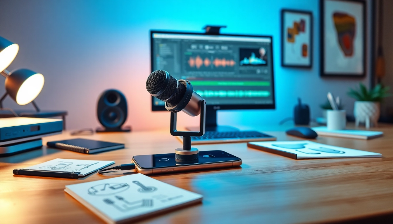 MV88 microphone in a modern home office setup, showcasing professional audio recording capabilities.