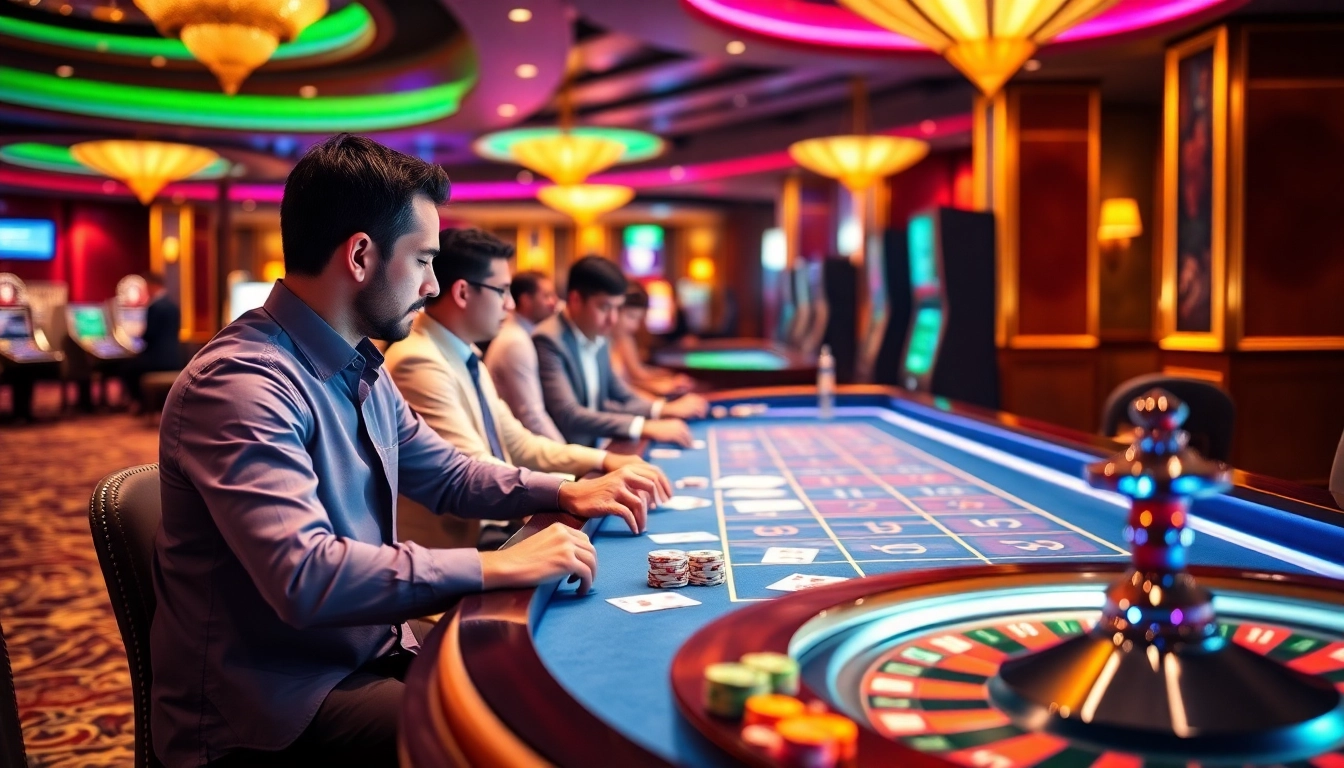 Players engaged with a demo slot pragmatic machine in a luxurious casino setting.