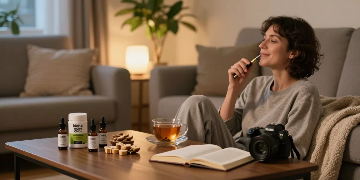 Muha Meds vape device promoting natural wellness in a cozy evening setting with CBD products