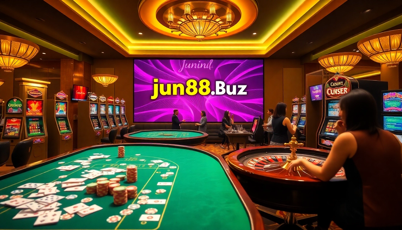 Experience the thrill of gaming at jun88.buzz with vibrant casino tables and colorful chips.