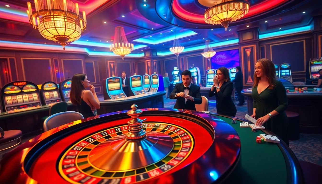 Players at the S8 casino engage with a spinning roulette wheel, showcasing luxury and excitement.