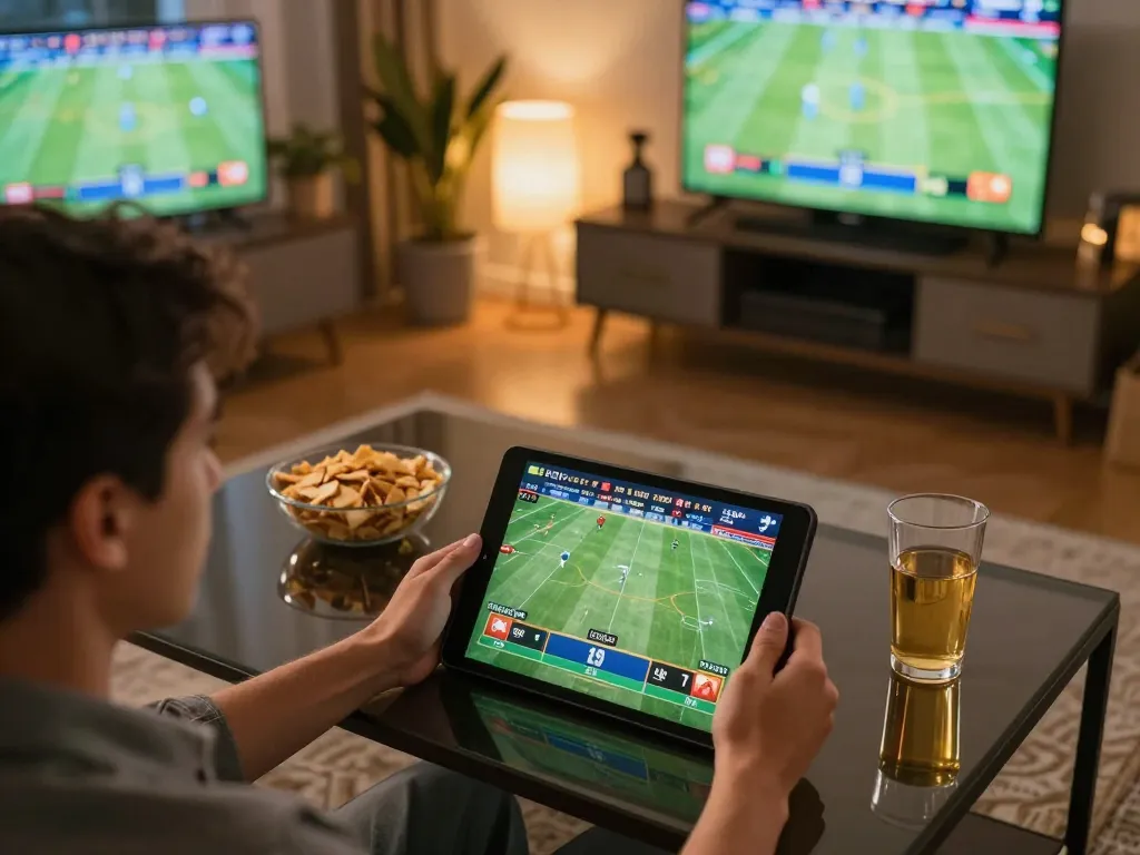 Experience online betting with betbet in an engaging home setting, featuring live sports action.