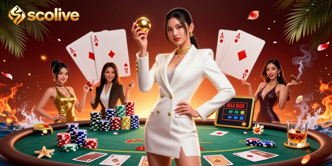 Socolive streamers engage in high-stakes poker action amidst dazzling casino visuals