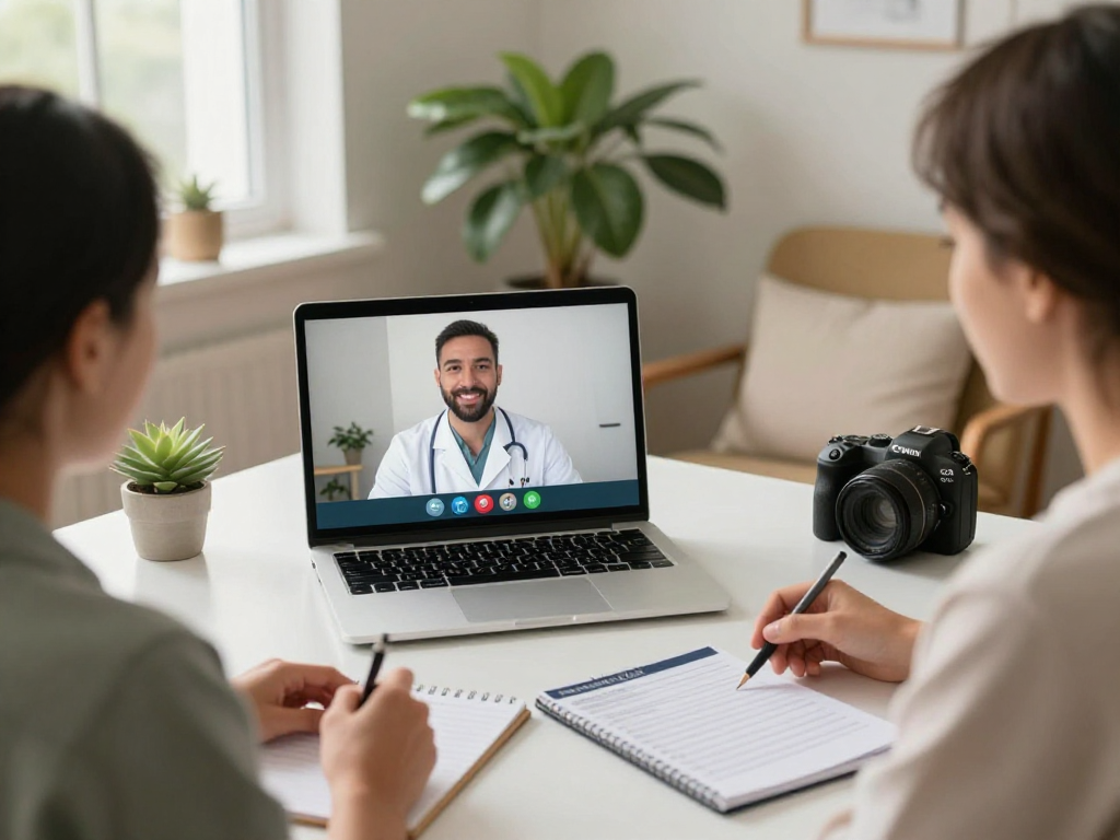 Oklahoma MMJ doctor consulting with a patient via telehealth in a cozy home office.