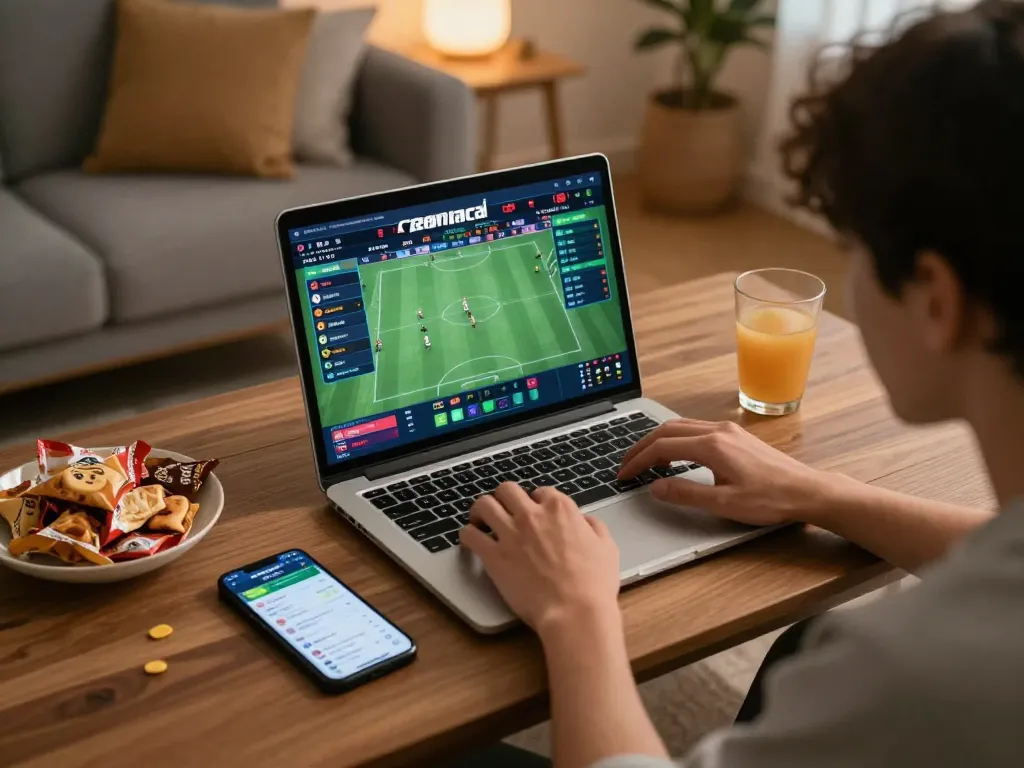 Engaging in online sports betting on keonhacai with live odds displayed on the laptop.