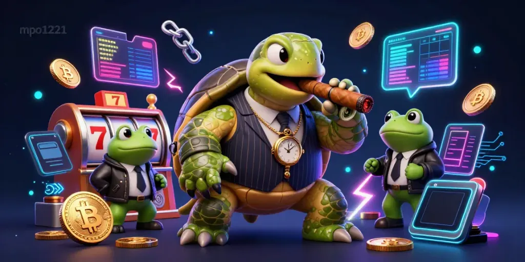 Engage with mpo1221's vibrant casino world featuring a mobster turtle and bullfrog enforcers.