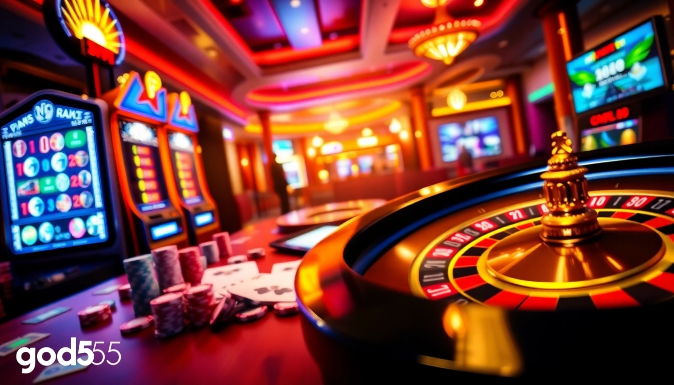 Experience thrilling casino action at god55 with vibrant gaming elements and luxury.
