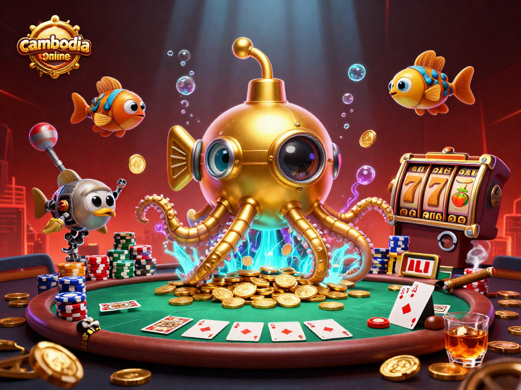 Experience the thrill of cambodia online casino with an enthralling underwater scene filled with gold, games, and excitement.