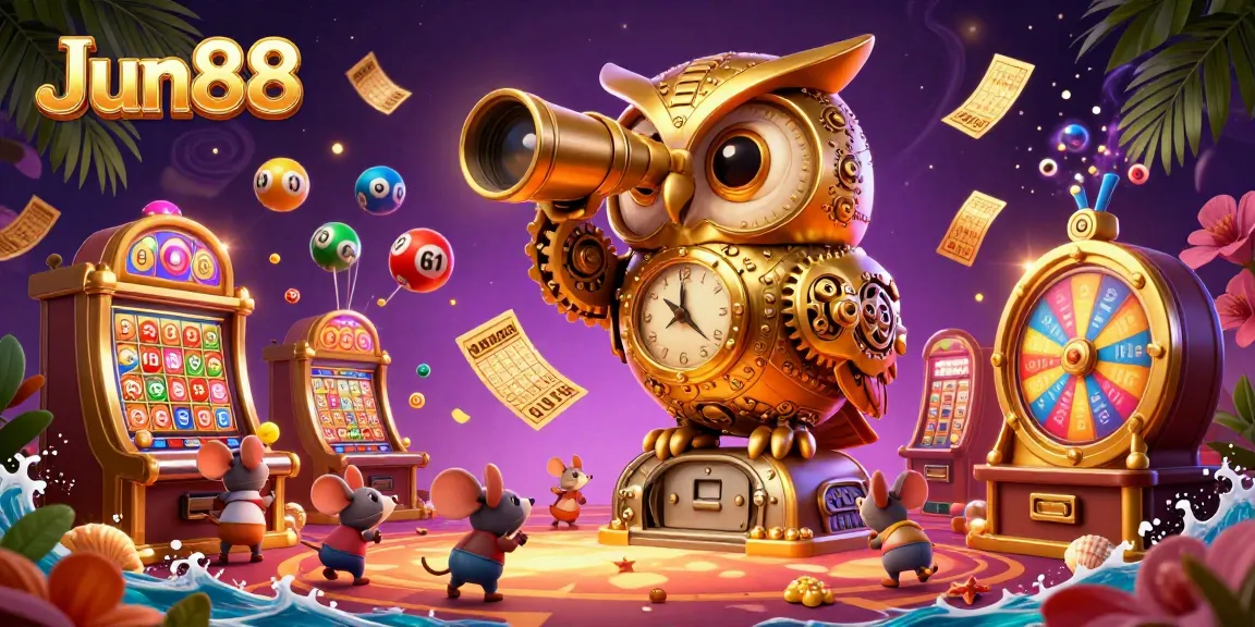 Experience the excitement of Jun88 at a vibrant casino with colorful elements and engaging characters.