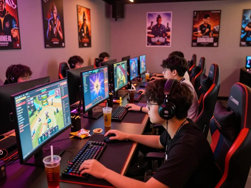 Engaged gamers participating in esports betting Singapore, with vibrant screens showcasing live odds and event details.