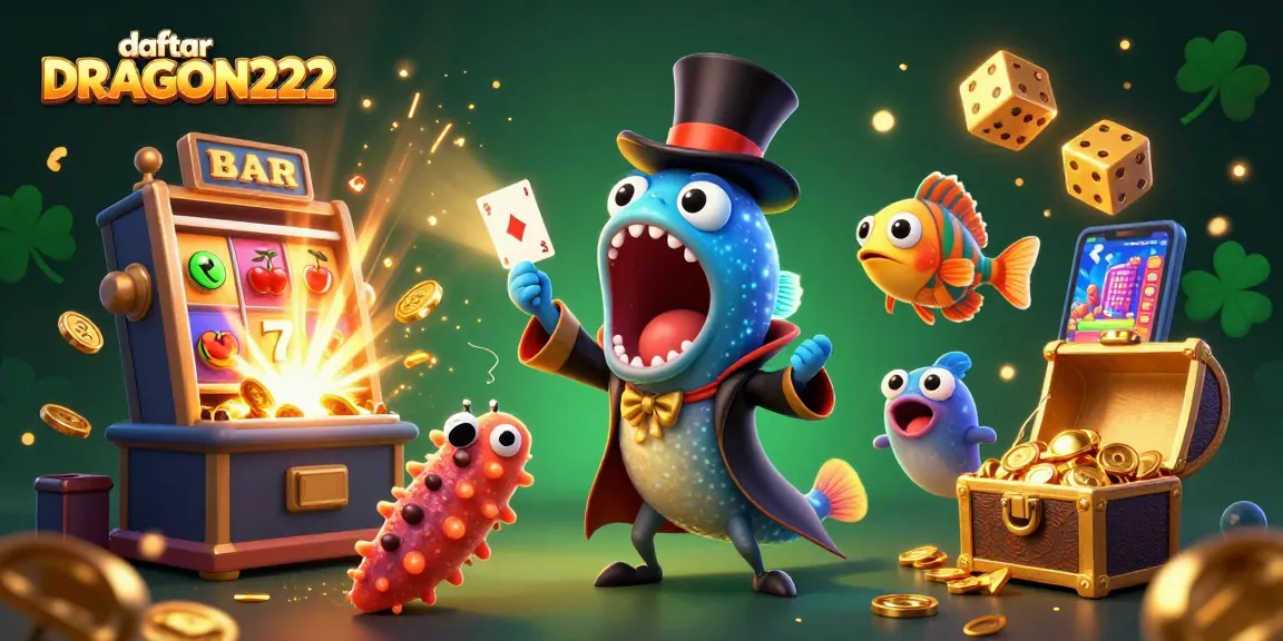 Spin to win at daftar DRAGON222 with a vibrant 3D casino illustration showcasing thrilling games!