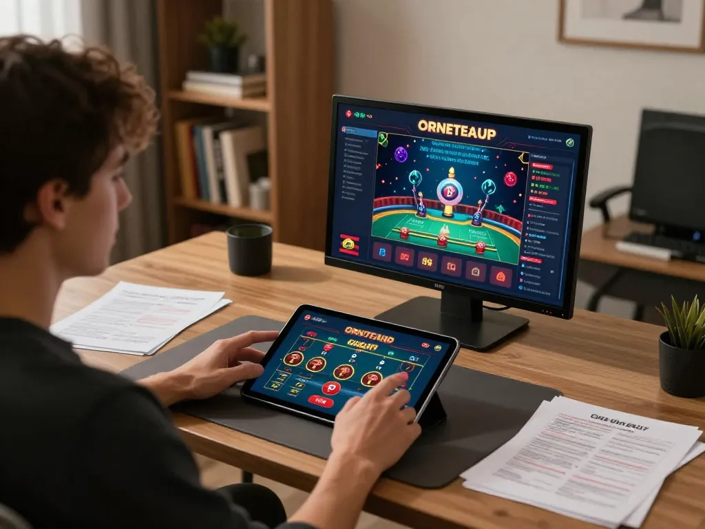 Play online casino games at rr88 com from a stylish home office setup with a tablet interface