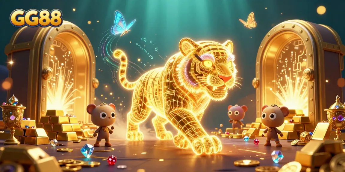 Experience excitement at GG88’s digital casino with a golden tiger leading the way.