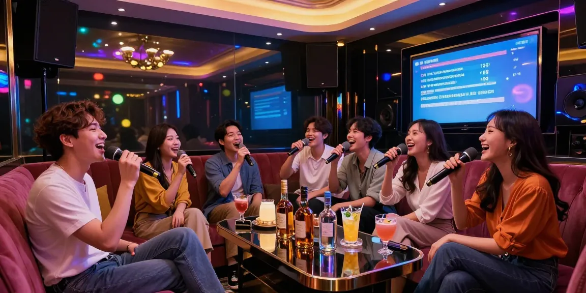 Enjoying a lively night at 강남가라오케 with friends in a stylish private lounge.