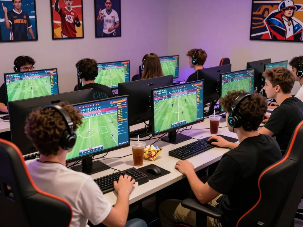 Exciting online gaming scene at nhà cái 8kbet with players betting on sports, showcasing a competitive atmosphere and technological engagement
