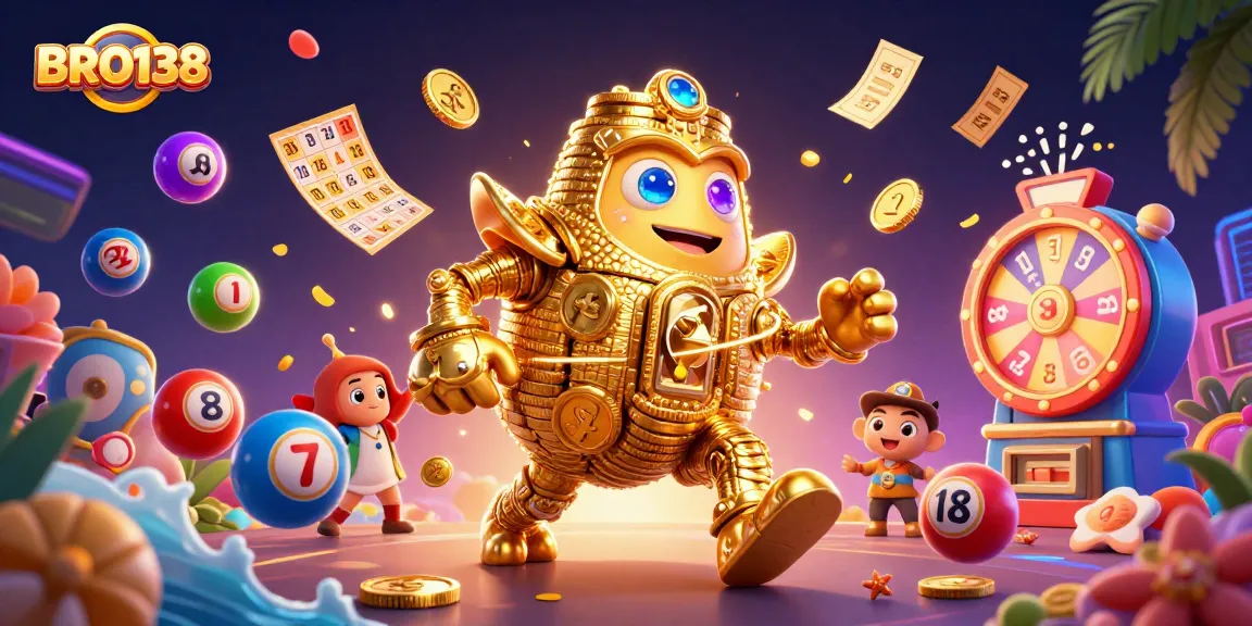 Experience the dynamic world of BRO138 with a golden golem and vibrant game elements filling the scene.