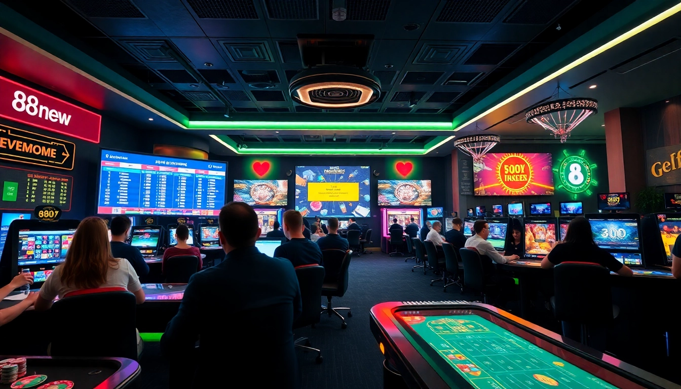 Exciting gaming atmosphere at 888new online casino with vibrant lights and engaged players.