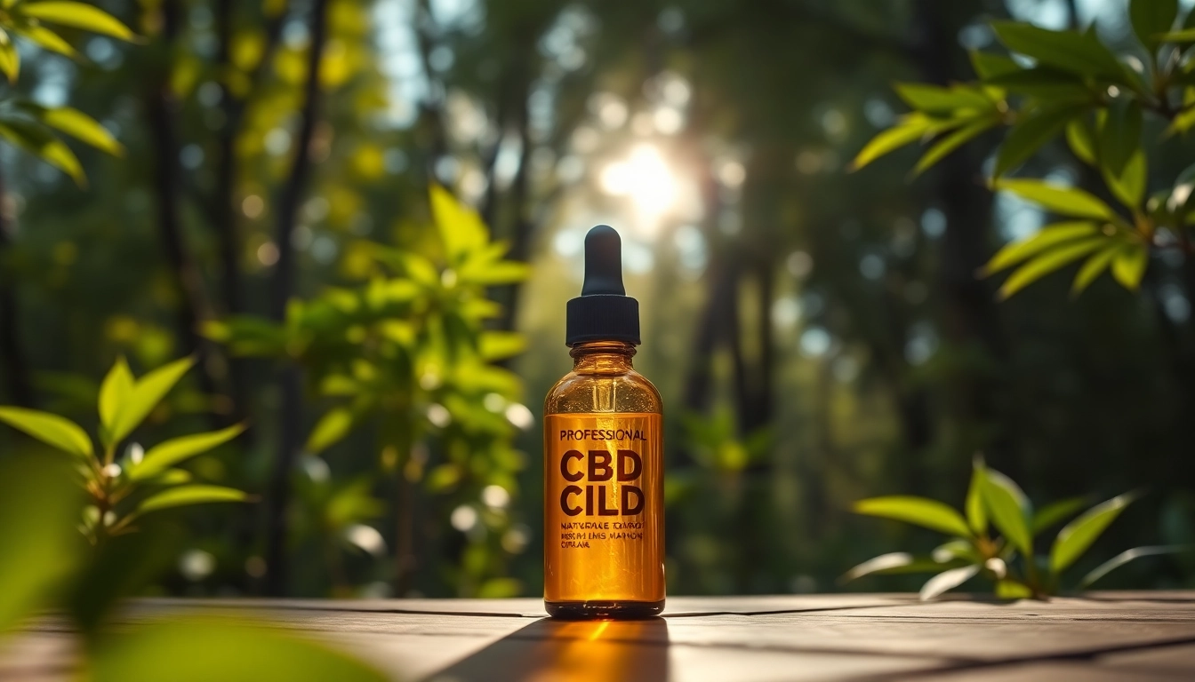 Showcasing CBD Oil in a serene setting surrounded by greenery and natural light.
