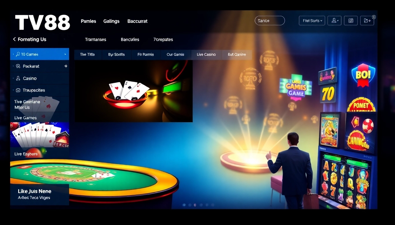 TV88 online gaming platform interface showcasing vibrant casino games and promotions.
