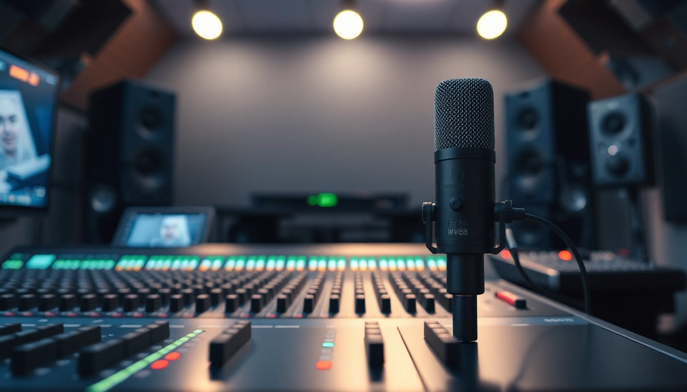 The MV88 microphone displayed on a modern audio console in a professional studio setting, showcasing its sleek design and functionality.