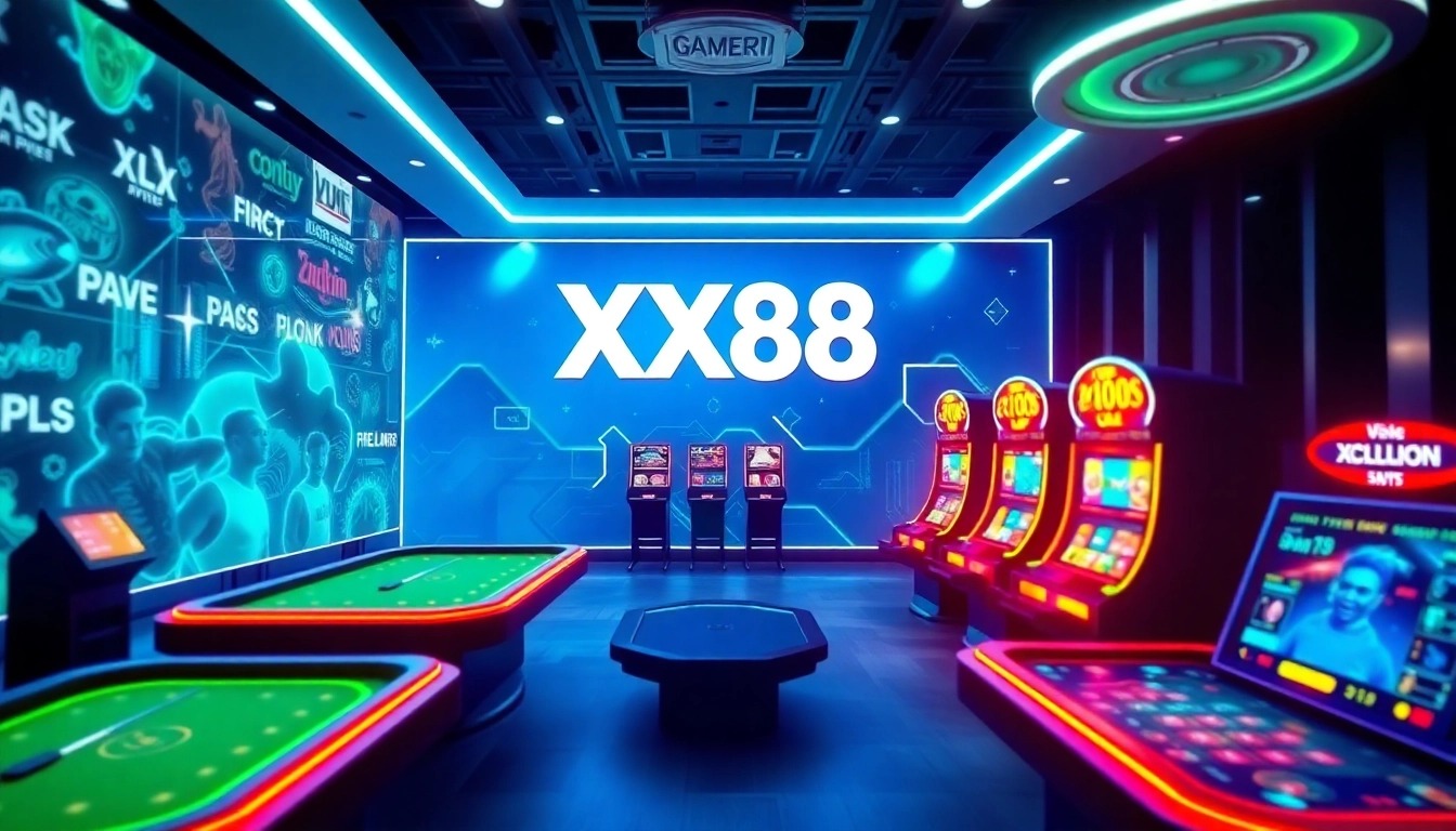 XX88 online gaming platform interface showcasing vibrant casino games and immersive digital elements.