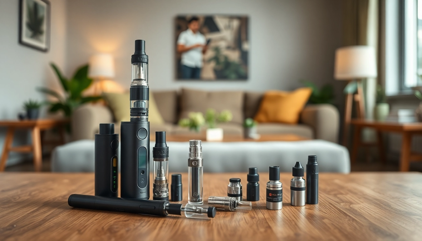 Showcasing premium Cannabis Vape products arranged elegantly on a wooden table.