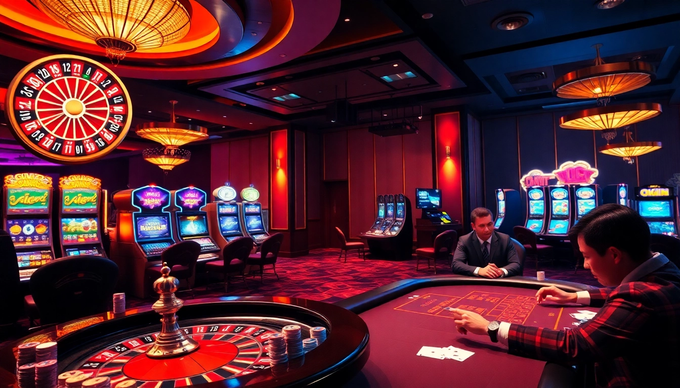 Okwin players enjoying high-stakes poker, enhanced by a luxurious casino ambiance and gaming excitement.