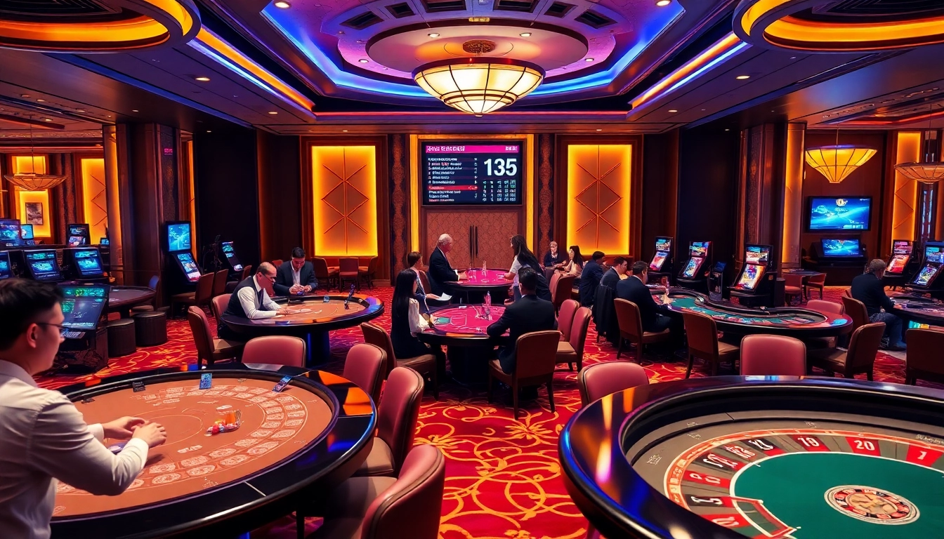 KJC casino scene showcasing lively gaming tables, excited players, and vibrant atmosphere in a luxury setting.