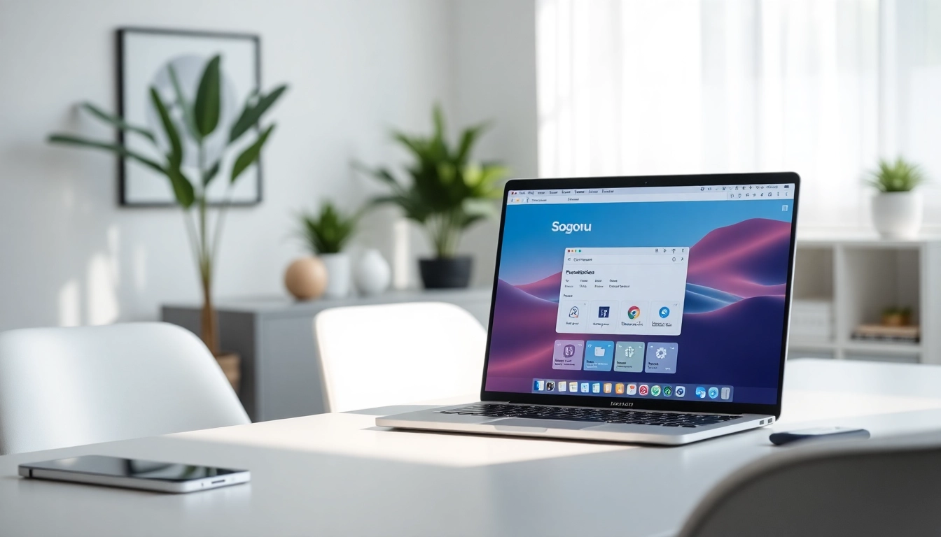 Sogou浏览器 showcasing a user-friendly interface on a modern laptop in a professional workspace