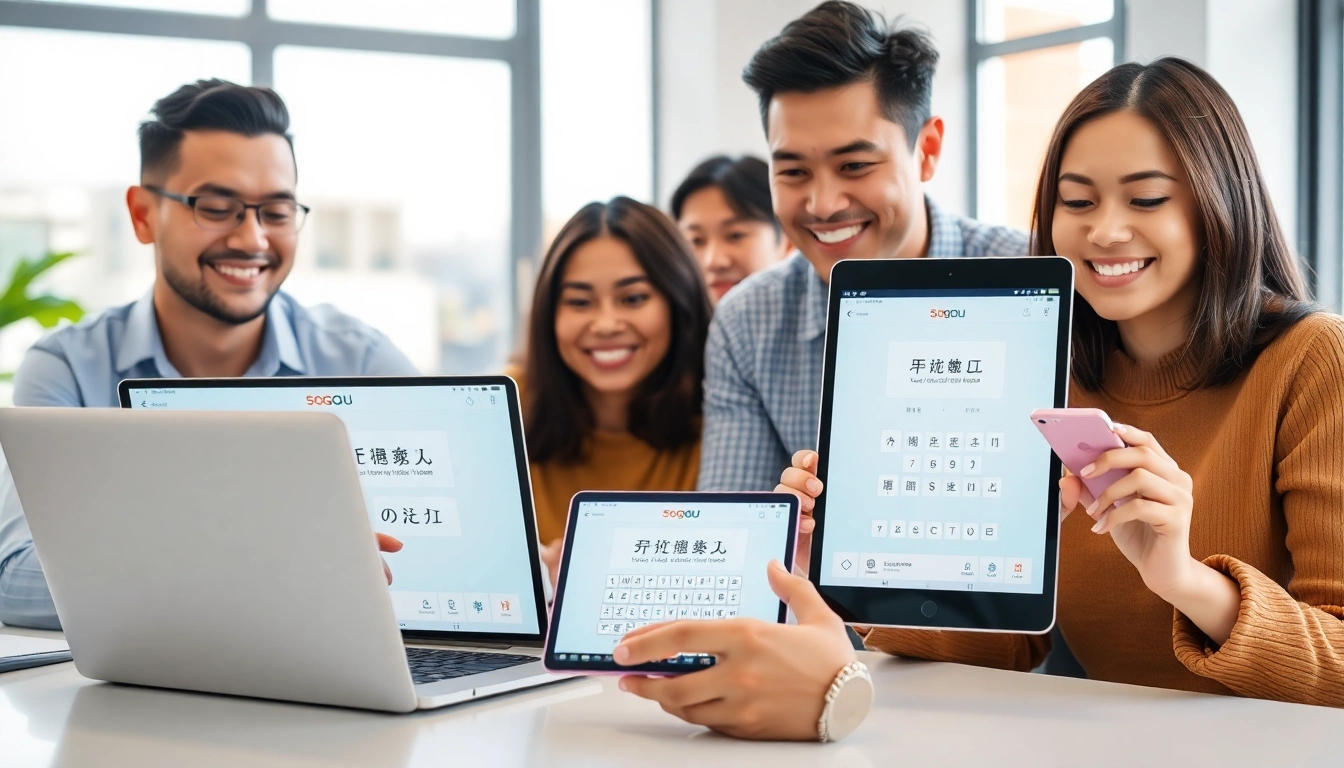 Sogou Input Method download interface shown on devices, illustrating its compatibility and innovative features.