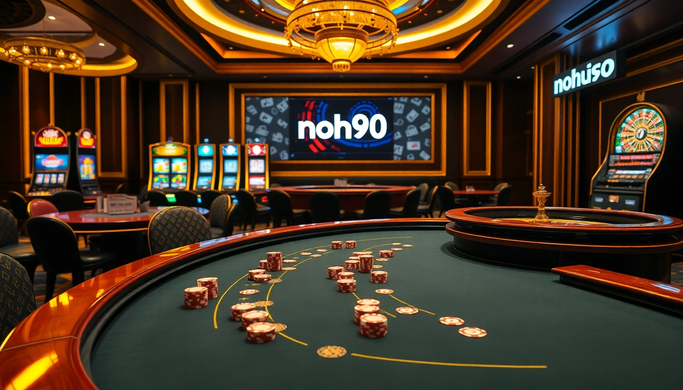Nohu90 offers an exciting blackjack game experience amidst a luxurious casino environment.