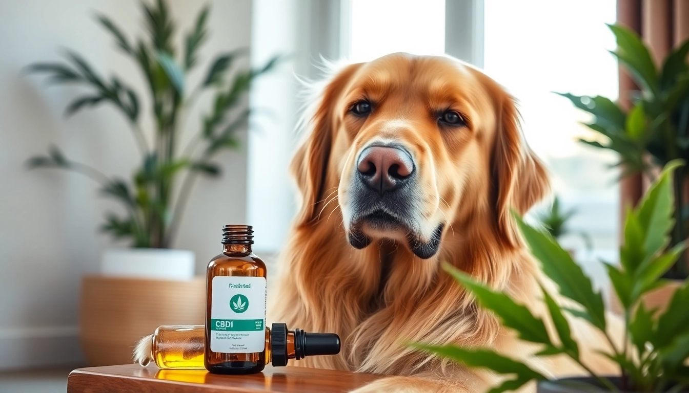 Administering CBD Oil For Dog to a relaxed golden retriever in a calming home environment.