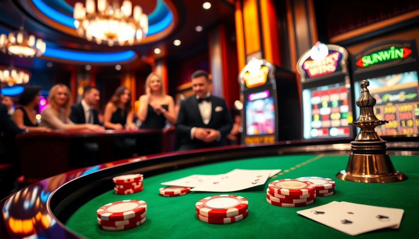 Experience the excitement of sunwin with vibrant casino games, roulette, and poker chips.