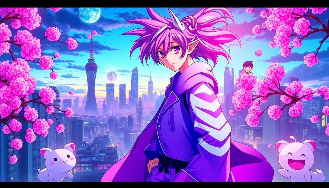 An anime sex scene depicting a vibrant character amidst a neon-lit cityscape, embodying energy and adventure.