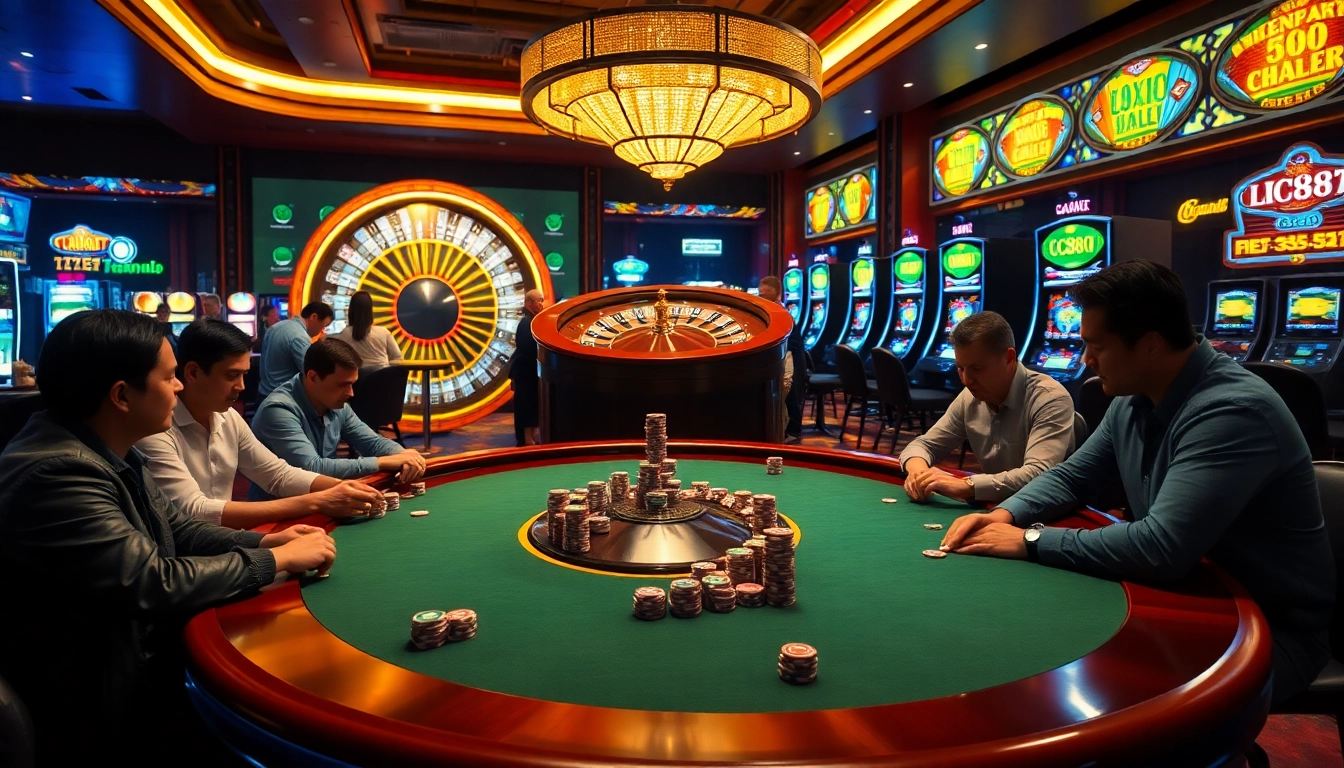 Experience luxury gaming excitement at lc881 with poker chips and a spinning roulette wheel.